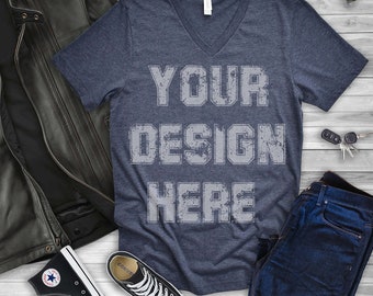 Bella Canvas 3005 Mockup, Mens Shirt Mockup, V-neck Shirt mock Up, Bella Canvas 3005 Heather Navy Tee Mockup, Bella Canvas T-Shirt, Trending