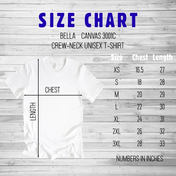Bella Canvas Size Chart, 3001C Unisex Short Sleeve Tshirt Size Chart, Mens  Tshirt Size Chart, Flat Lay Mockup Tee Size Chart, Unisex Tee -  Canada