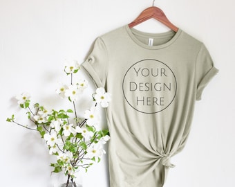 Bella + Canvas 6400 T-Shirt Mockup, Bella Canvas T-Shirt On Hanger Mock, Women's Tee Mockup, Heather Prism Natural T-shirt Mock, Heather CVC