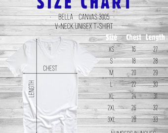 Bella Canvas 3005 Size Chart, V-neck Tshirt size chart, T-shirt size chart, Mens Tshirt size chart,  Flat Lay Mockup Tee Size Chart, Unisex
