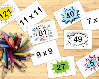 Multiplication Flash Cards, Math Printable Cards, Multiplication 0-12 and 13-15, Times Tables, 3rd and 4th Grade Math, DIY Flash Cards