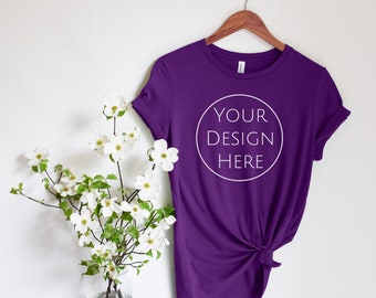 Bella + Canvas 6400 Women’s Relaxed Jersey T-Shirt Mockup, Bella Canvas T-Shirt Mock, Women's Tee Mockup, Team Purple Airlume Jersey Mockup