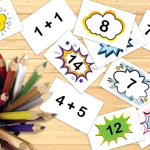 Optelling flashkaarten, afdrukbare wiskundekaarten, optelling 0 - 20, kleuterschool wiskunde, wiskunde van het eerste leerjaar, leuke leeroptelling 0 tot en met 20