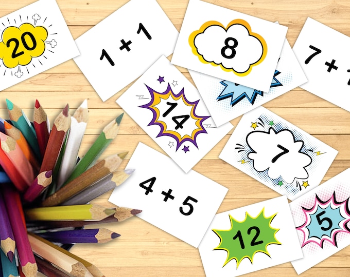 Addition flash cards, Math printable cards, Addition 0 - 20, Kindergarten math, First grade math, Fun learning addition 0 through 20