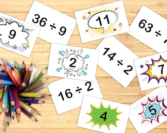 Division Flash Cards Printable, Divide By 1-12, 3rd Grade Math, 4th Grade Math, Learning To Divide, Fun Math Flash Cards Instant Download
