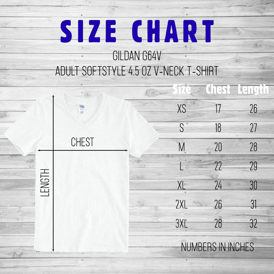 Gildan G64V Size Chart, V-neck Tshirt Size Chart, T-shirt Size