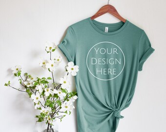 Bella + Canvas 6400 Women’s Relaxed Jersey T-Shirt Mockup, Bella Canvas Dusty Blue T-Shirt Mock, Airlume Jersey T-shirt Mock