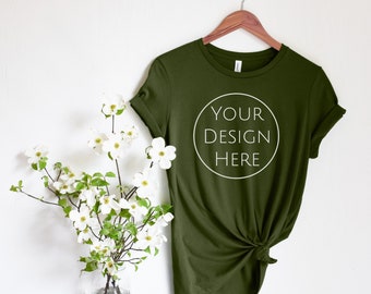 Bella + Canvas 6400 Women’s Relaxed Jersey T-Shirt Mockup, Bella Canvas T-Shirt Mock Up, Women's Tee Mockup, Military Green T-shirt Mockup