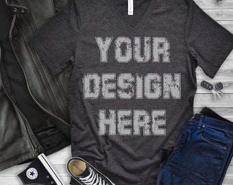 Bella Canvas 3005 Mockup, Mens Shirt Mockup, V-neck Shirt mock Up, Bella Canvas 3005 Dark Grey Heather Tee Mockup, Bella Canvas T-Shirt