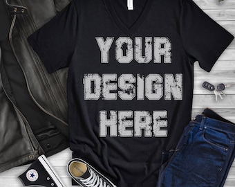 Bella Canvas 3005 Mockup, Mens Shirt Mockup, V-neck Shirt mock Up, Bella Canvas 3005 Heather Black Tee Mockup, Bella Canvas T-Shirt Trending