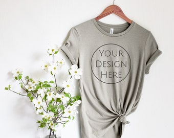 Bella + Canvas 6400 Women’s Relaxed Jersey T-Shirt Mockup, Bella Canvas T-Shirt Mock, Women's Tee Mockup, Heather Stone CVC T-shirt Mock Up