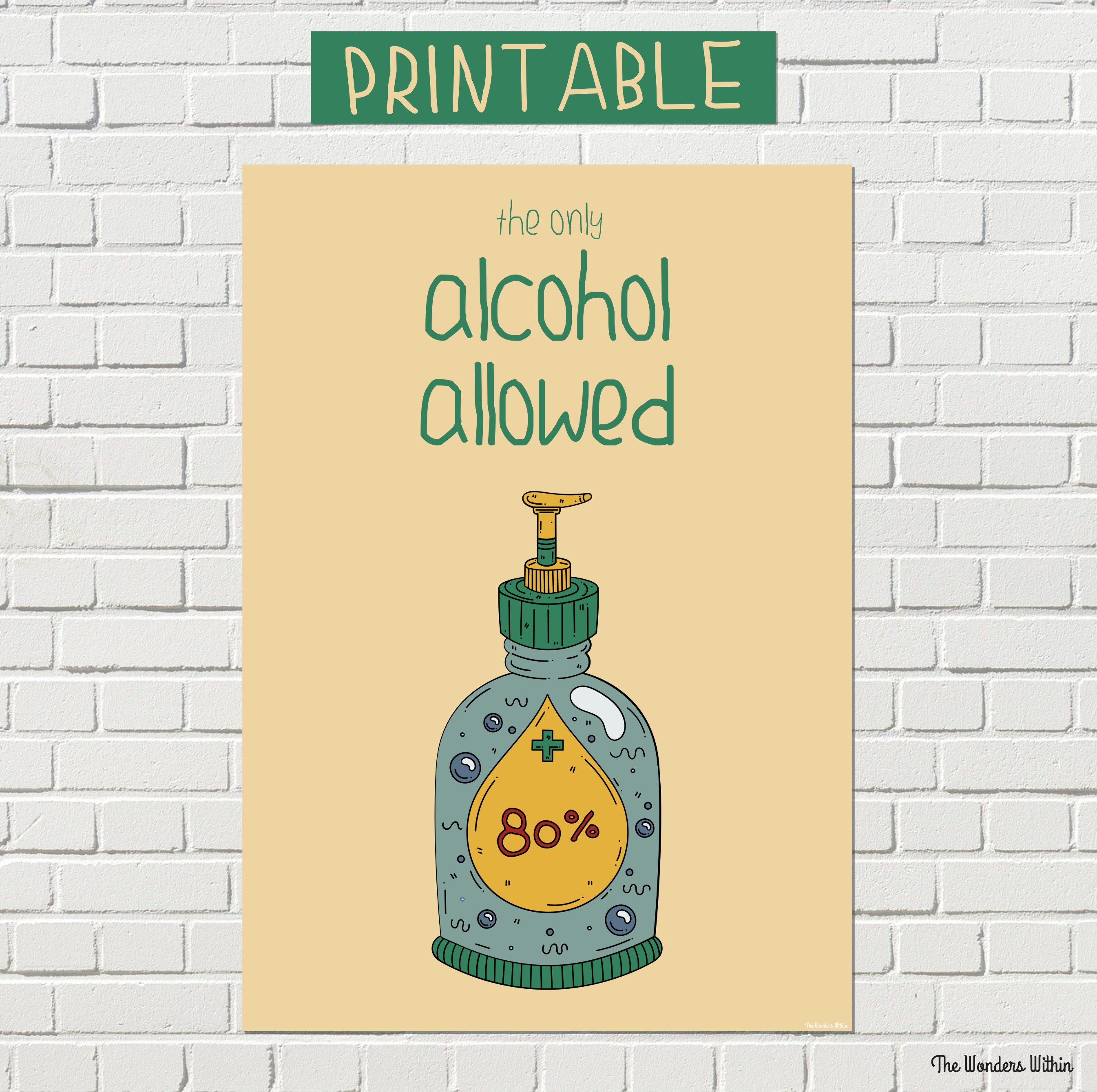 Printable Alcohol Allowed Poster. Hand Sanitize Required Sign. Funny