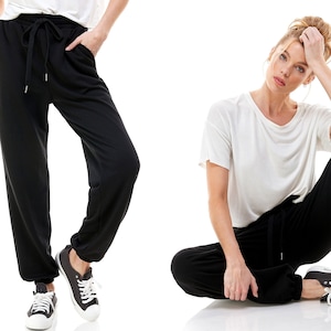 Women's Trousers High Waisted Sporty Gym Athletic Fit Jogger Sweatpants and Loose fit Lounge Trousers