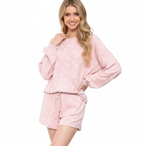 Valentine pajama se. Lounge Set, 2 piece Long Sleeve and Pant Set, Sleepwear. Baby pink Knit Top Bottom Set, Plus Oversized Size