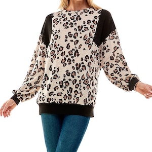 Animal Print Boho Sweater - Oversized Fall Knit in Plus Size
