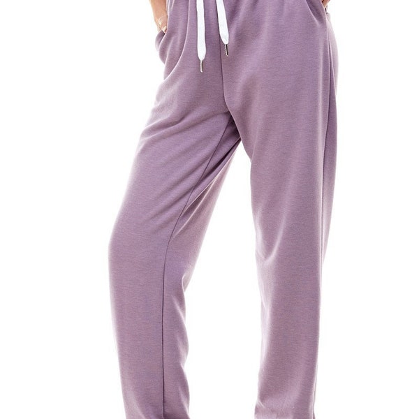 Purple Women's High Waisted Sporty Gym Athletic Fit Jogger Sweatpants and Loose fit Lounge Trousers