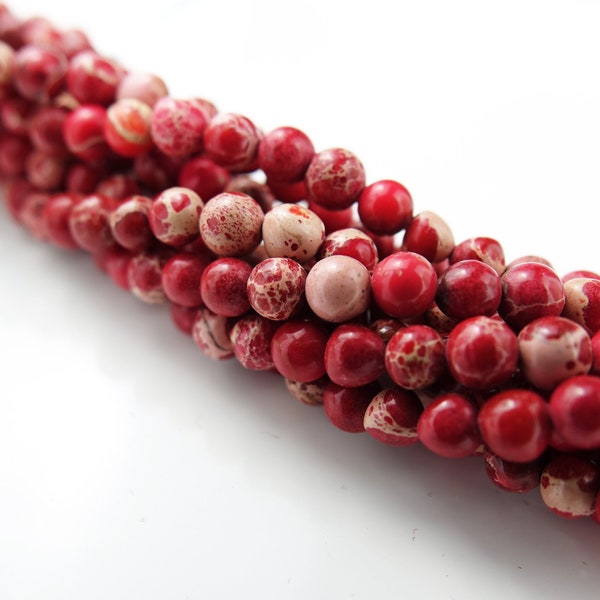 20 perles de JASPE impériale rouge, pierre ronde semi précieuse, 4 et 6 mm, perle bijoux, pierre fine, création bijoux