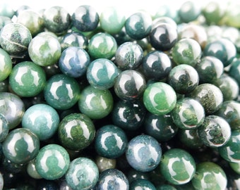 20 perles d'AGATE MOUSSE, pierre ronde naturelle semi précieuse, 4mm, 8mm ou 10mm, perle bijoux, pierre fine, création bijoux