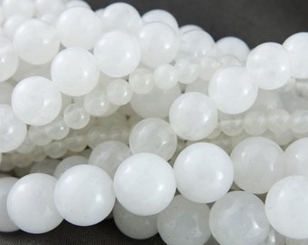 20 perles de JADE BLANC, pierre ronde naturelle semi précieuse, 4mm, 6mm, 8mm ou 10mm, perle bijoux, pierre fine, création bijoux