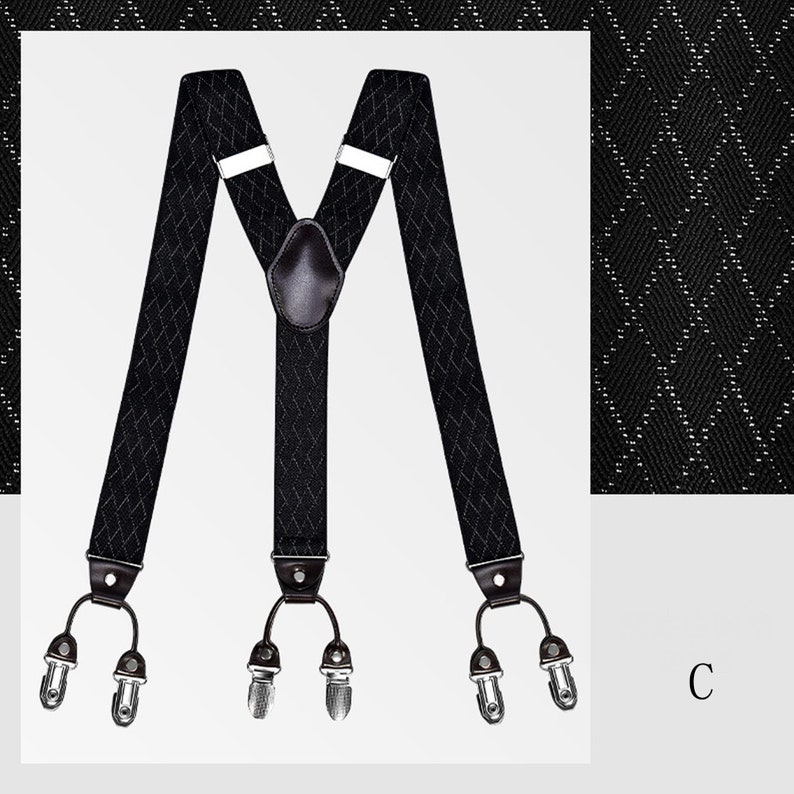 Anniversary Gift Men\u2019s Y-Shaped Suspenders Suit Suspenders Pattern Suspender for Men Elastic Straps 6 Metal Clips Casual Suspenders
