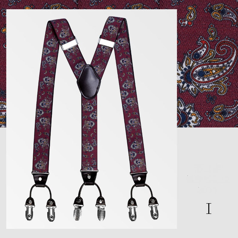 Anniversary Gift Men\u2019s Y-Shaped Suspenders Suit Suspenders Pattern Suspender for Men Elastic Straps 6 Metal Clips Casual Suspenders