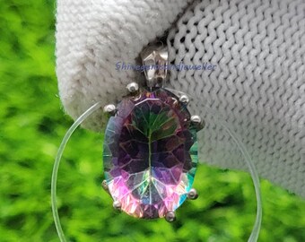 Mystic Topaz Pendant - Handmade Silver Gemstone Solitaire for Eternal Peace - 925 Solid Sterling Silver Jewelry