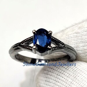 Kyanite Sterling Silver Ring | Natural Blue Kyanite Faceted Gemstone Solitaire Jewelry