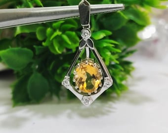 Collar con colgante de citrino natural en plata de ley, piedra natal de noviembre