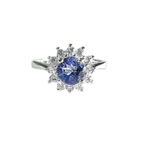 Natural Blue Tanzanite Engagement Ring, December Birthstone, 925 Sterling Silver, Round Tanzanite Cluster Ring, Proposal Ring, Gift For Her