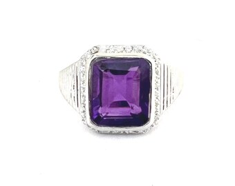 Emerald Cut Amethyst Ring: Sterling Silver 925, Handmade Unisex Jewelry