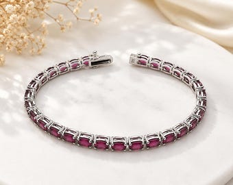 Natural Garnet Oval Bracelet | 925 Sterling Silver January Birthstone Jewelry