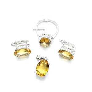 November Birthstone Citrine Ring, Earring & Pendant Set | Stunning Citrine Jewelry for November Birthdays