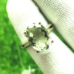 Natural Green Amethyst Solitaire Ring - Prestolite Vintage Solitaire - Green Birthstone - 925 Sterling Silver Jewelry Ring