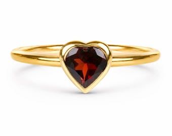 Garnet Heart Ring, 14k Gold February Birthstone Jewelry,