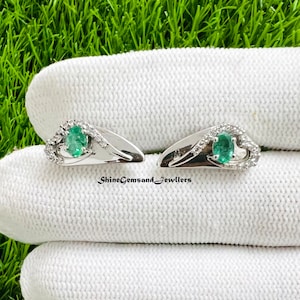 Vintage Emerald Stud Earrings: 925 Sterling Silver, May Birthstone