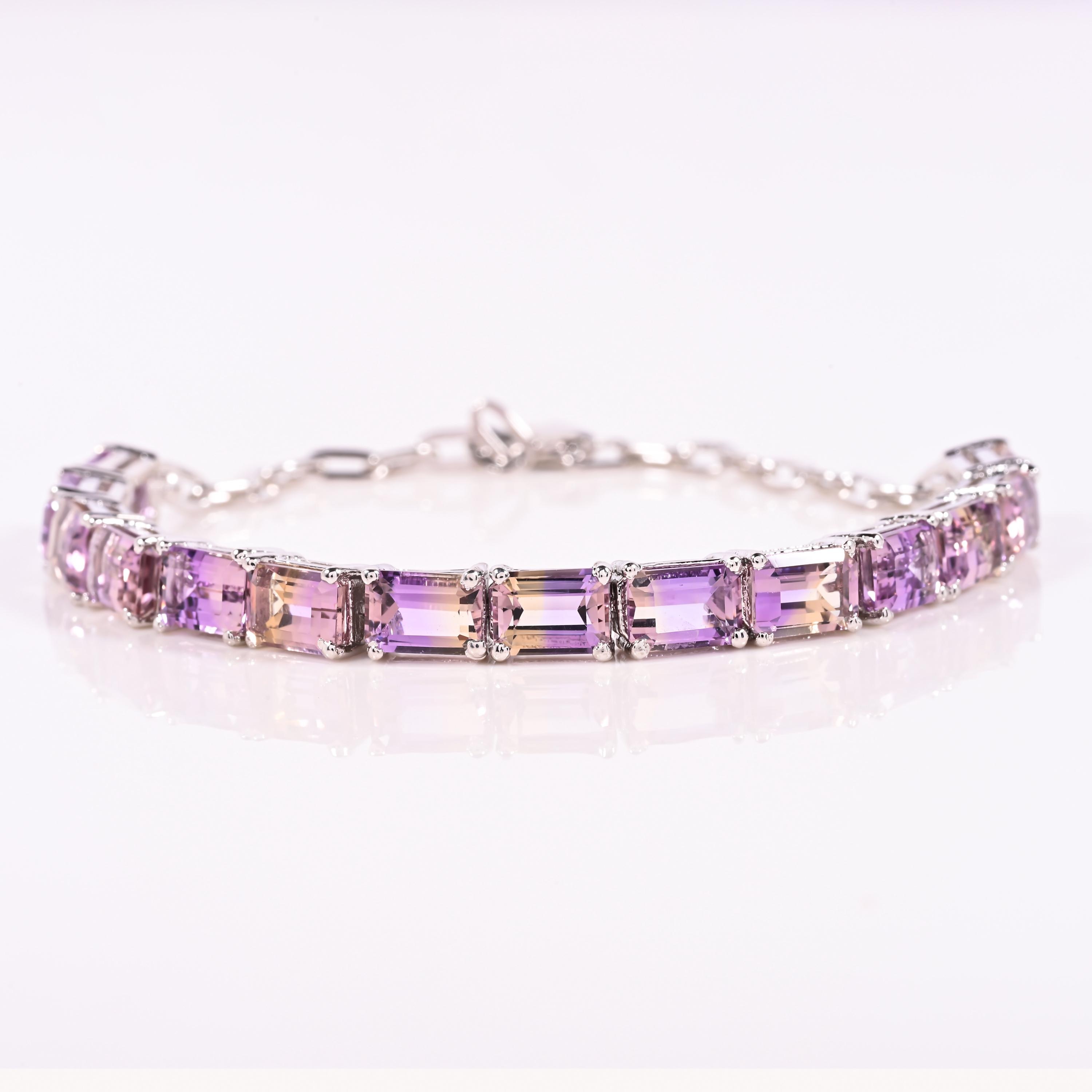 Natural Ametrine Tennis Bracelet Baguette Gemstone 925 Sterling Silver