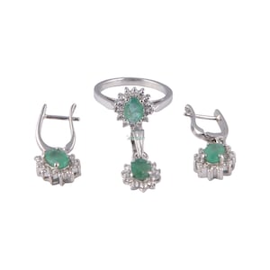 Natural Emerald Jewelry Set| 925 Sterling Silver| May Birthstone| Ring Earring Pendant Jewelry| Emerald Jewelry | Gift For Her