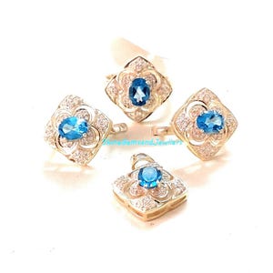 Blue Topaz Jewelry Set - Silver Wedding Jewelry, Handmade Gift For Her, Unique & Elegant Silver Set for Women, Christmas Gift