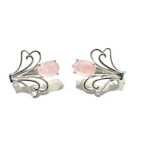 Pink Rose Quartz Oval , Stud Pink Rose Quartz , 925 Sterling Silver, Matching Stud, Gemstone Jewelry, Natural Rose Quartz Anniversary Stud