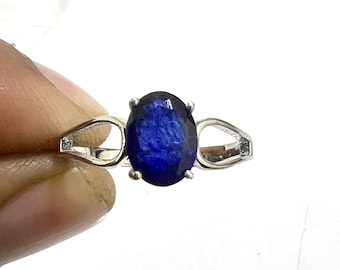 Natürlicher Blauer Saphir Silber Ring, handgemachte September Geburtsstein