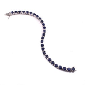 Blue Sapphire Bracelet Sterling Silver 6mm Round Tennis Bracelet Birthday Gift for Her