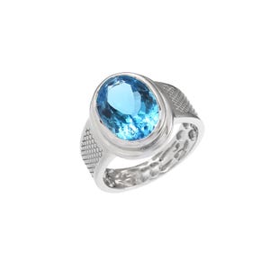 Bold Blue Topaz Sterling Silver Ring for Men | Natural Gemstone Statement Ring | December Birthstone Jewelry | Handmade Gift for Him