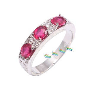 Natural Oval Ruby Band, 925 Sterling Silver Ring, Perfect Engagement & Wedding Band, Anniversary Gift for Her
