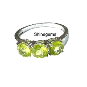 Dainty Three Stone Ring, Peridot for Women, Peridot Green Gemstone Ring, 925 Sterling Silver Peridot August Birthstone Ring, Gift for Her
