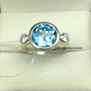 Runder Blautopas Verlobungsring - Hellblauer Topas Solitär Silber Ring - Dezember Birthstone Schmuck
