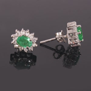 Natural Emerald Stud Earrings - Sterling Silver, Personalized Jewelry, Gift For Her, Unique Emerald Studs