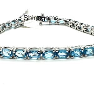 Blue Topaz Tennis Bracelet, Sterling Silver Tennis Bracelet, Elegant Blue Topaz Jewelry, Dazzling Gift for Her