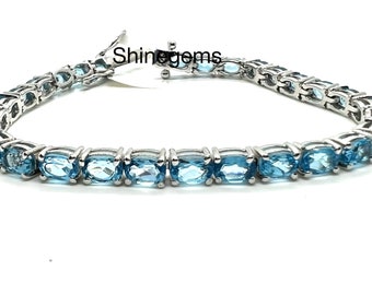 Blue Topaz Tennis Bracelet, Sterling Silver Tennis Bracelet, Elegant Blue Topaz Jewelry, Dazzling Gift for Her