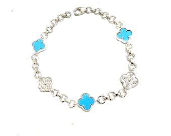 Adjustable Sterling Silver Flower Bracelet – Turquoise Clover Design