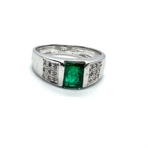 Colombian Emerald Ring - Certified Natural 925 Sterling Silver - Green Emerald & Diamonds - Unique Vintage Engagement Ring